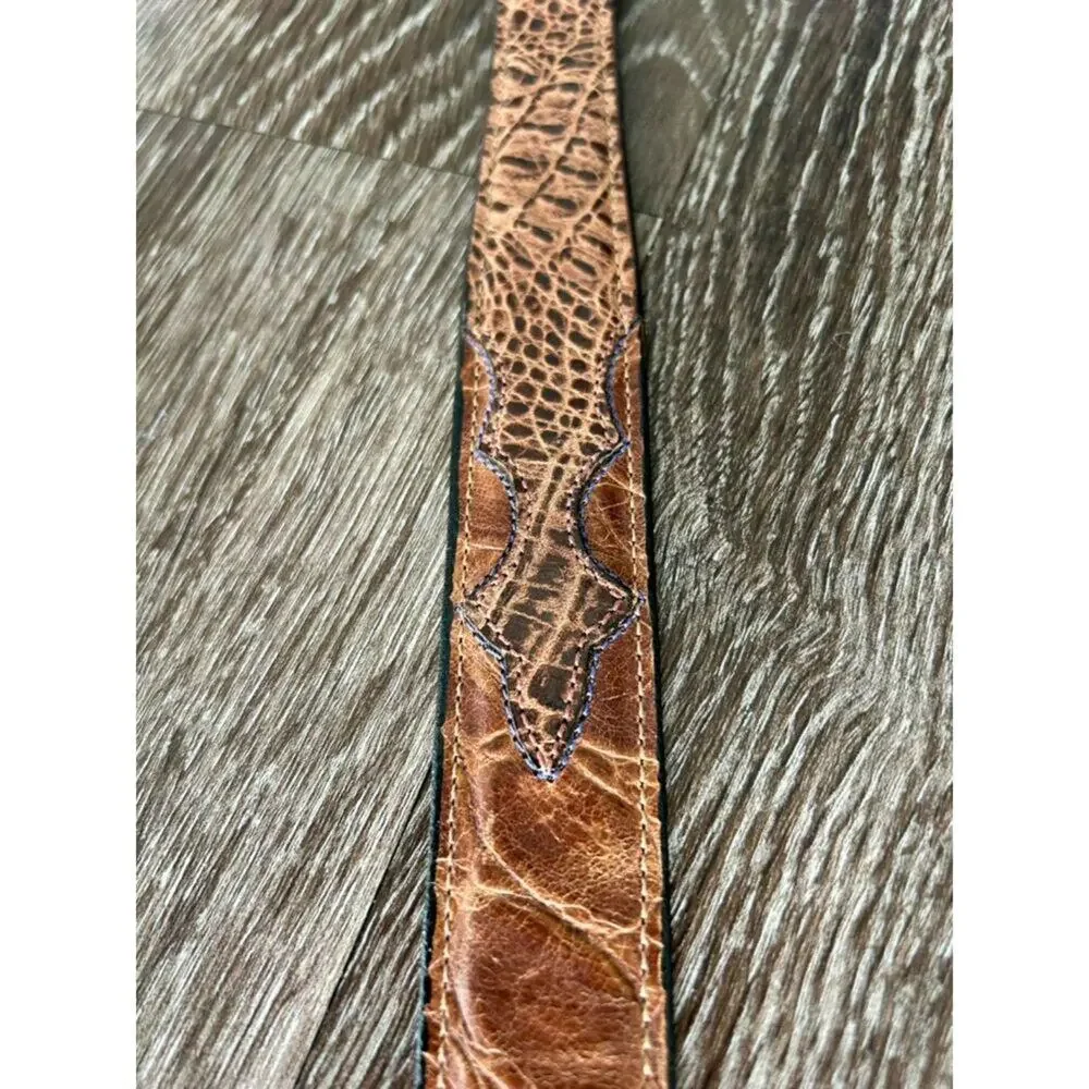 James Culver Handmade Leather Belt Brown Exotic Silver Tone Western Vintage